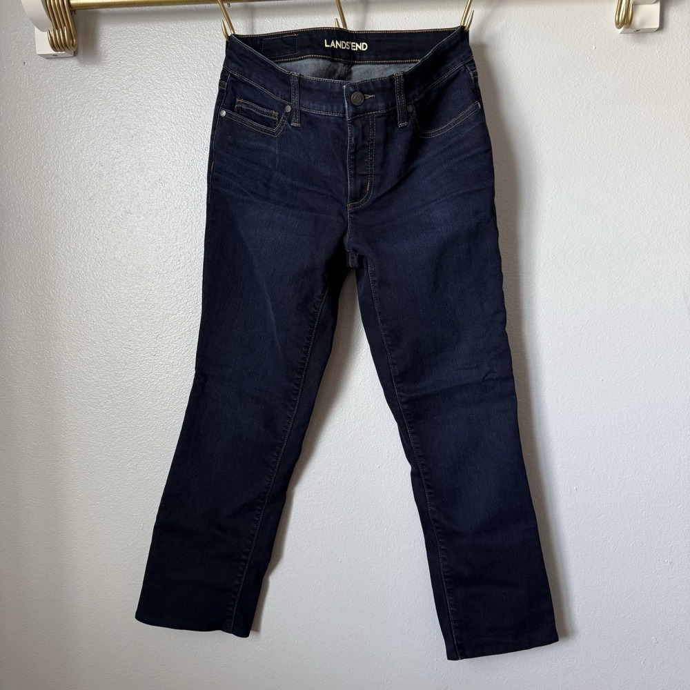 Lands End Women's Jeans Size 6 Not Too Low Rise Slim Dark Wash 37 Inch Length